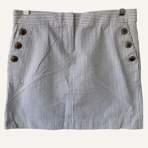 J. Crew Nautical Striped Mini Skirt in Gray & White cotton w/gold buttons Size 4